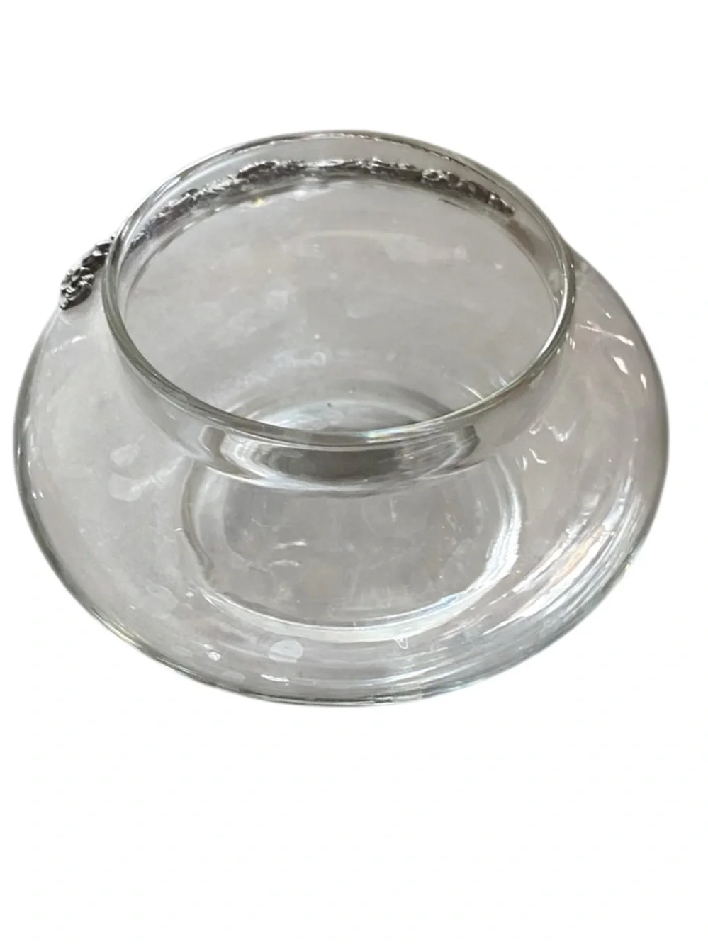 vintage 90s  Pewter Angel  Decorative potpourri Glass Trinket Bowl candle holder